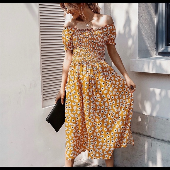 New!Clearance Yellow floral Maxi Slit Slide Dress - Picture 4 of 5